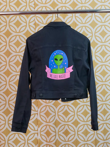 "ME VALE MADRE" BLACK DENIM JACKET