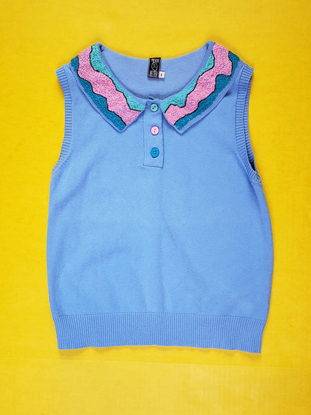 BLUE EMBROIDERED VEST