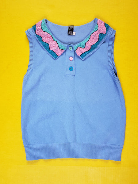 BLUE EMBROIDERED VEST