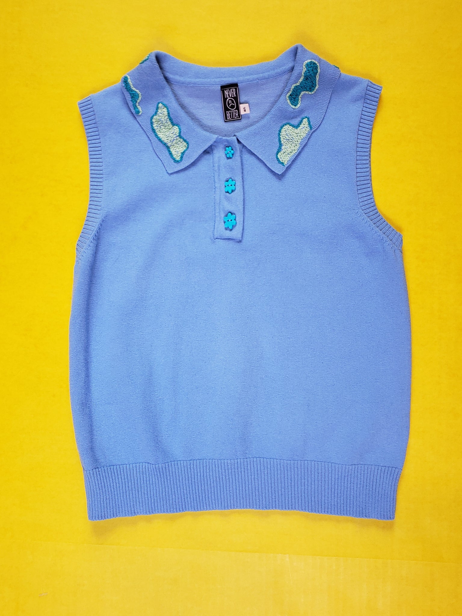 BLUE EMBROIDERED VEST