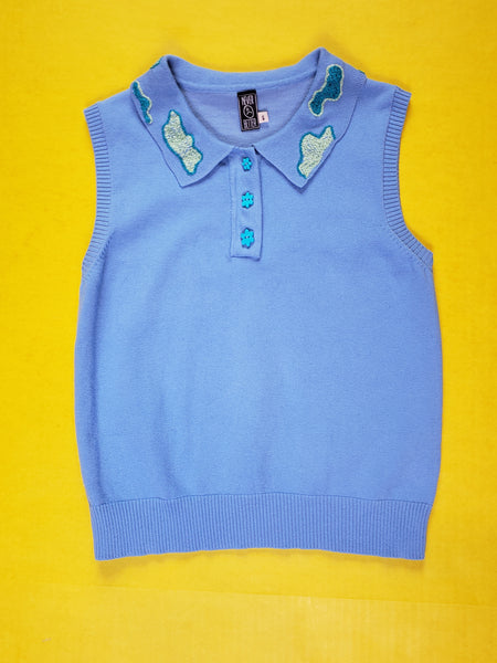 BLUE EMBROIDERED VEST